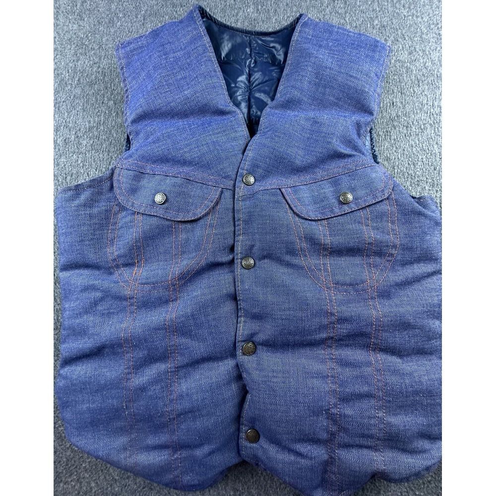 Stearns Vest Mens Medium Blue Button Up‎ Reversible Puffer Denim Pockets Vintage